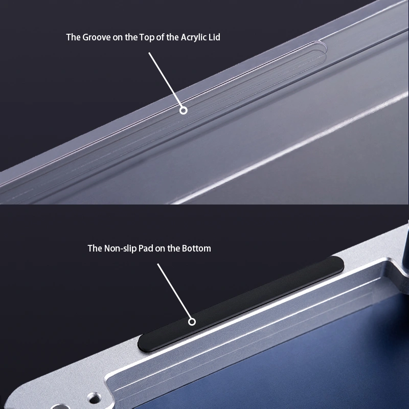 ZOMOPLUS X BugerWork Metal Keycap Storage Boxes can be stacked up and down stably by aligning these 4 slots.