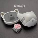 ZOMOPLUS kitty paw keycap for American Shorthair lovers, made with durable ABS and soft silicone, packed in a custom storage box.