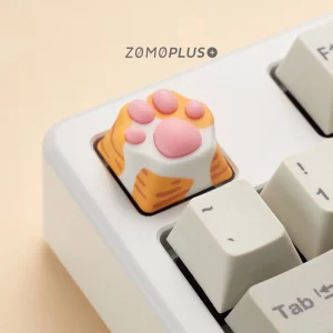 ZOMOPLUS orange cat kitty paw keycap in action on a mechanical keyboard, illustrating compatibility with various MX switches.