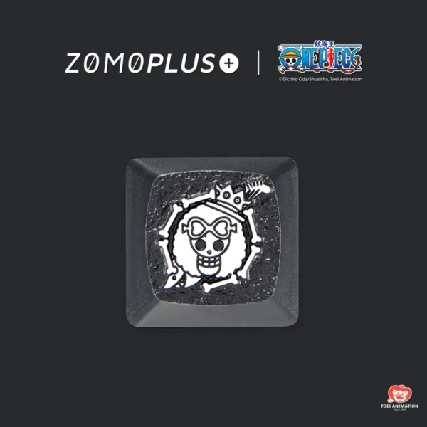 Top view of ZOMOPLUS Brook Keycap, showcasing vibrant colors and detailed design inspired by the One Piece character Brook.
