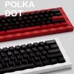 SINOKEY Polka Dot Keycap Sets in red-black and black, displayed on keyboards for comparison and style contrast.