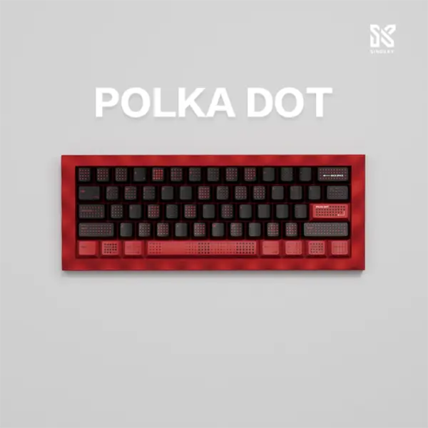 SINOKEY Polka Dot Keycap Set in red-black, Cherry profile, PBT material, and unique design perfect for gamers and typists.
