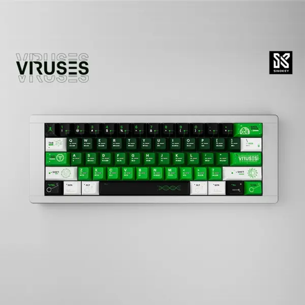 SINOKEY Viruses Theme PBT Keycap Set, featuring a biohazard-inspired design in black and toxic green