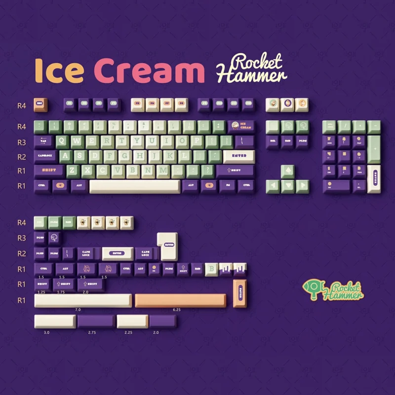 Rocket Hammer Ice Cream KCA Profile keycap set with 143-key ANSI layout.