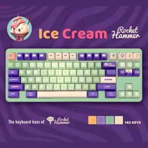 Mint and purple Rocket Hammer Ice Cream KCA keycap set, a perfect match for green and purple keyboards.