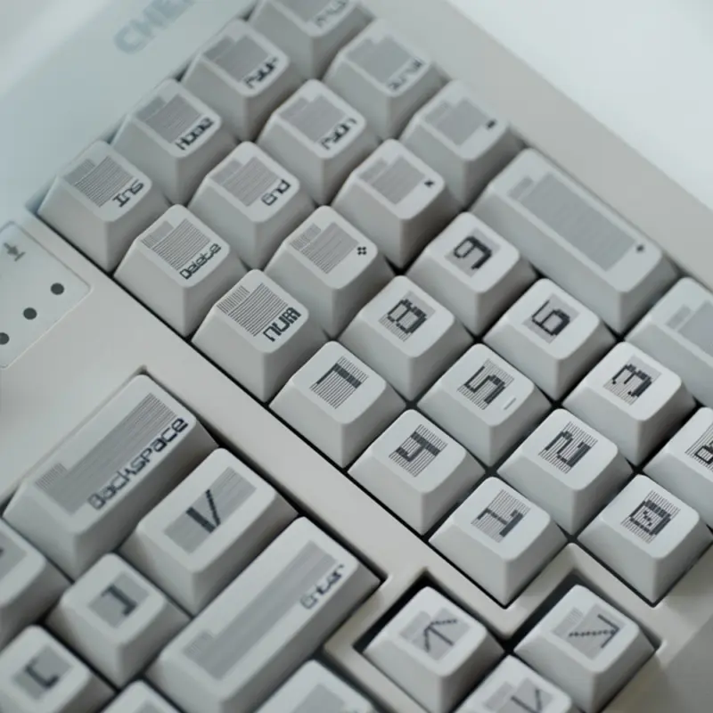 White Retro keycap set with a monochrome futuristic design.