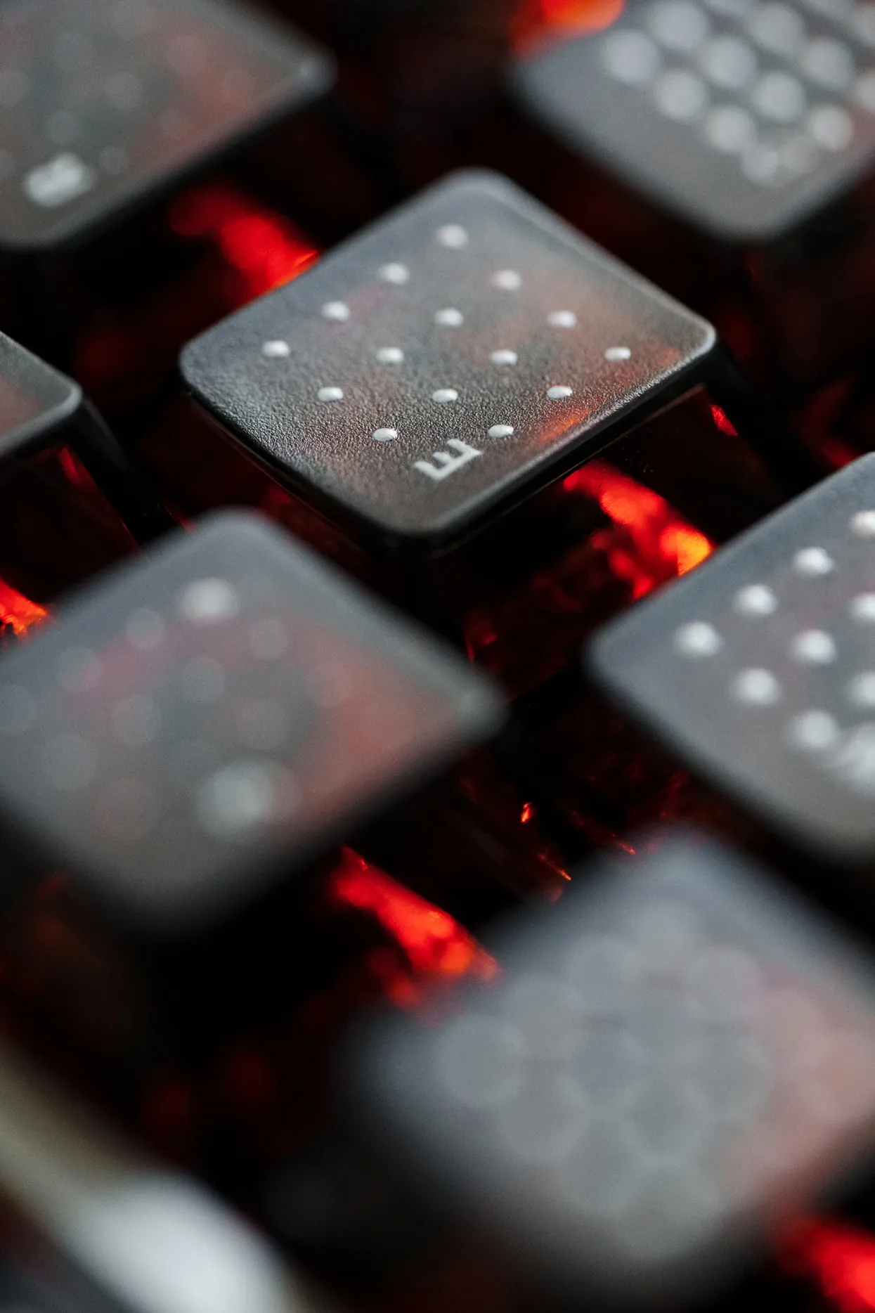 SINOKEY Polka Dot PC Backlit Keycap Set – Black Macro close-up of SINOKEY polka dot PC translucent backlit keycap showing detailed dot pattern and premium material quality